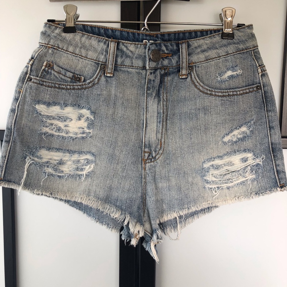 BDG Dree high rise cheeky distressed  shorts